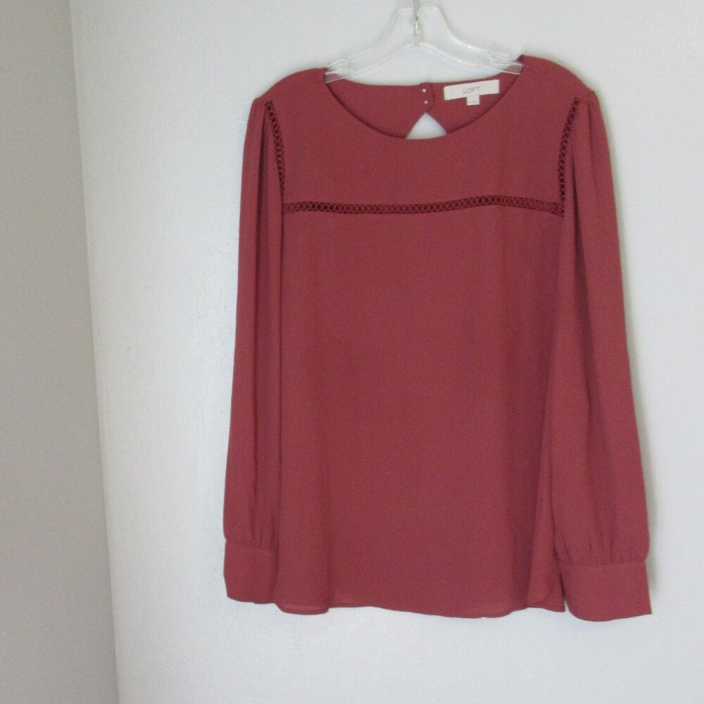 LOFT Rust Key Hole Back Long Sleeve XL Back Button Closure Blouse